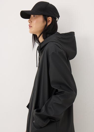 Black Rubberised Showerproof Parka Coat