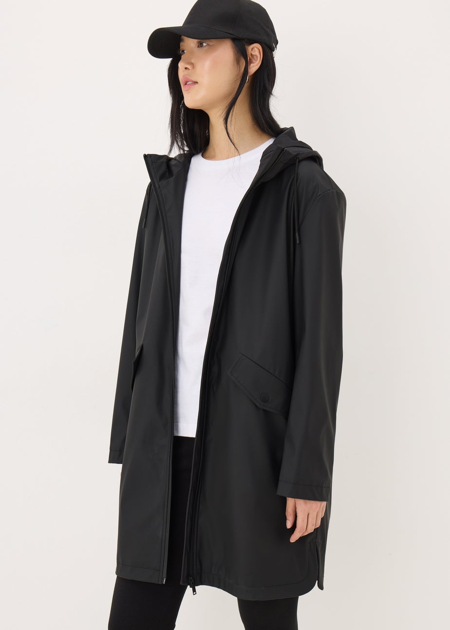 Black Rubberised Showerproof Parka Coat
