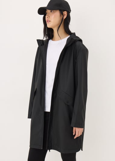 Black Rubberised Showerproof Parka Coat