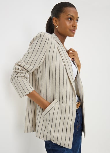 Cream Stripe Linen Blend Blazer