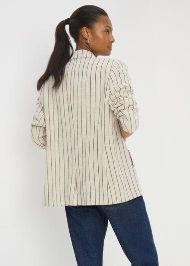 Cream Stripe Linen Blend Blazer