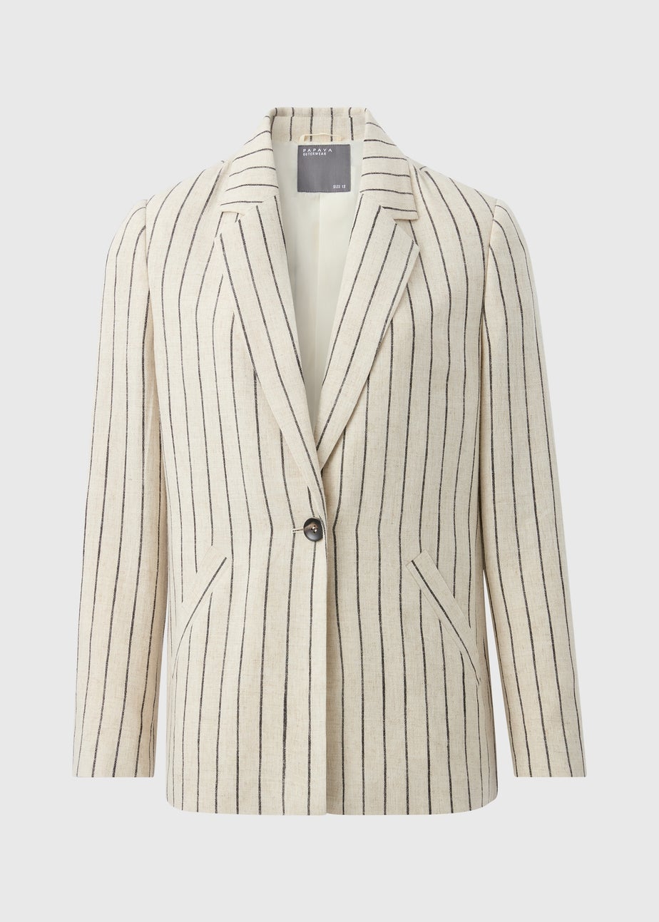 Cream Stripe Linen Blend Blazer