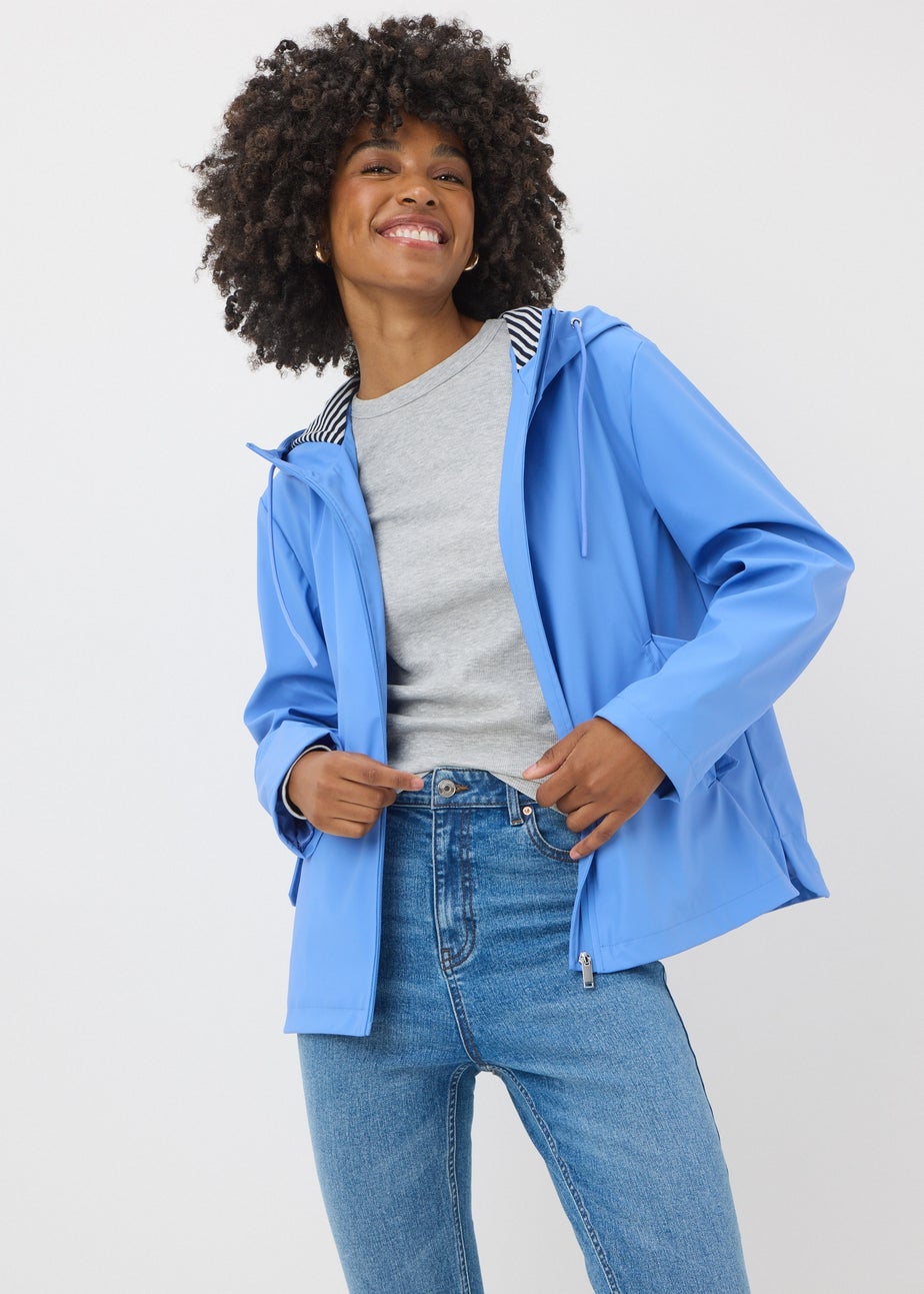 Blue Short Rubberised Parka Jacket