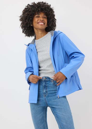 Blue Short Rubberised Parka Jacket