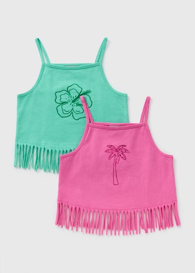 2 Pack Girls Pink & Green Fringe Vests (7-15yrs)