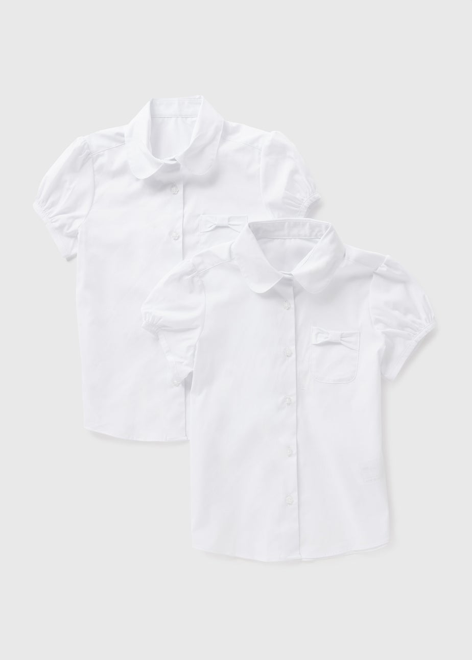 2 Pack Girls White Bow Pocket Shirts (4-13yrs)