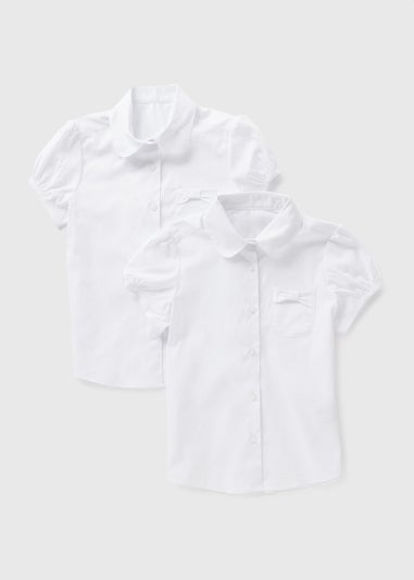 2 Pack Girls White Bow Pocket Shirts (4-13yrs)