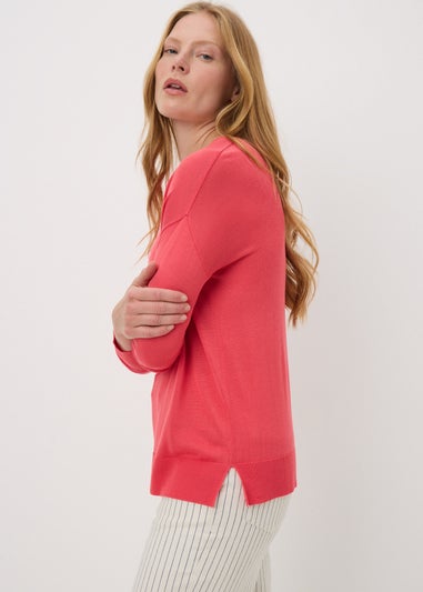 Coral Fine Knit Long Sleeve Jumper