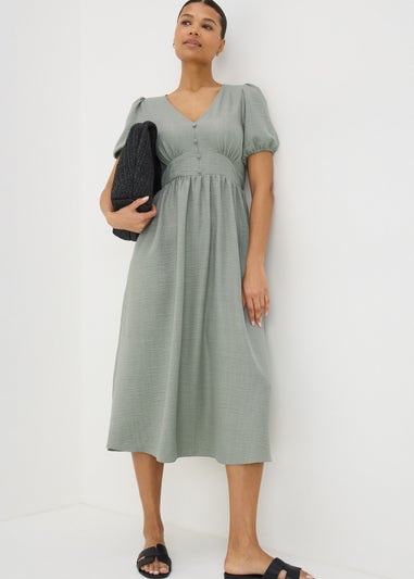 Sage Green Button Midi Tea Dress