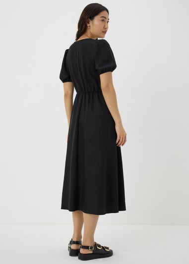 Black Button Midi Tea Dress