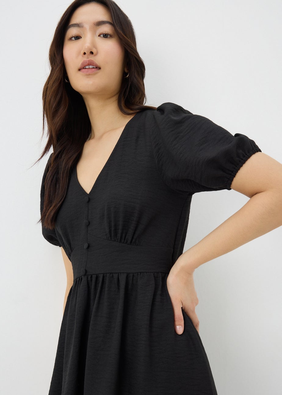 Black Button Midi Tea Dress