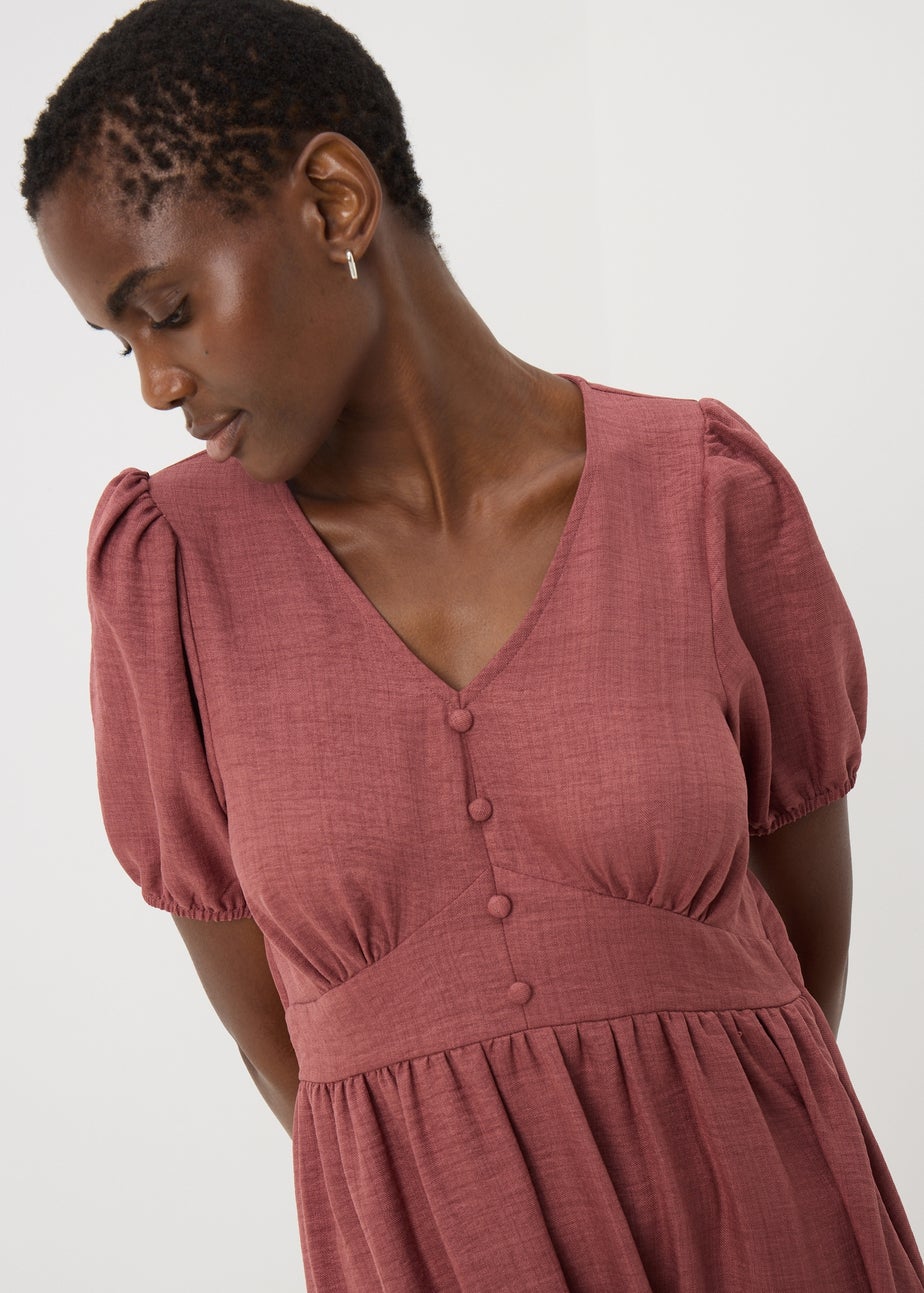 Raspberry Button Midi Tea Dress