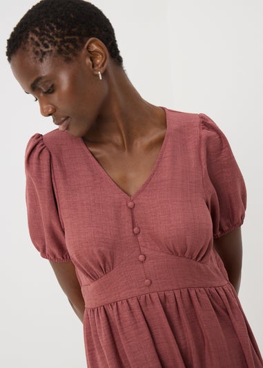 Raspberry Button Midi Tea Dress