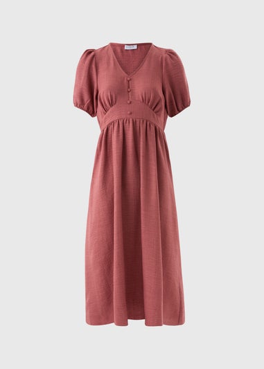 Raspberry Button Midi Tea Dress