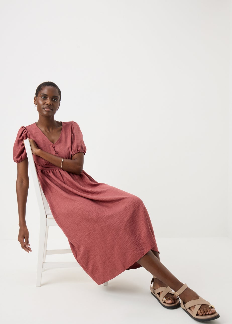 Raspberry Button Midi Tea Dress