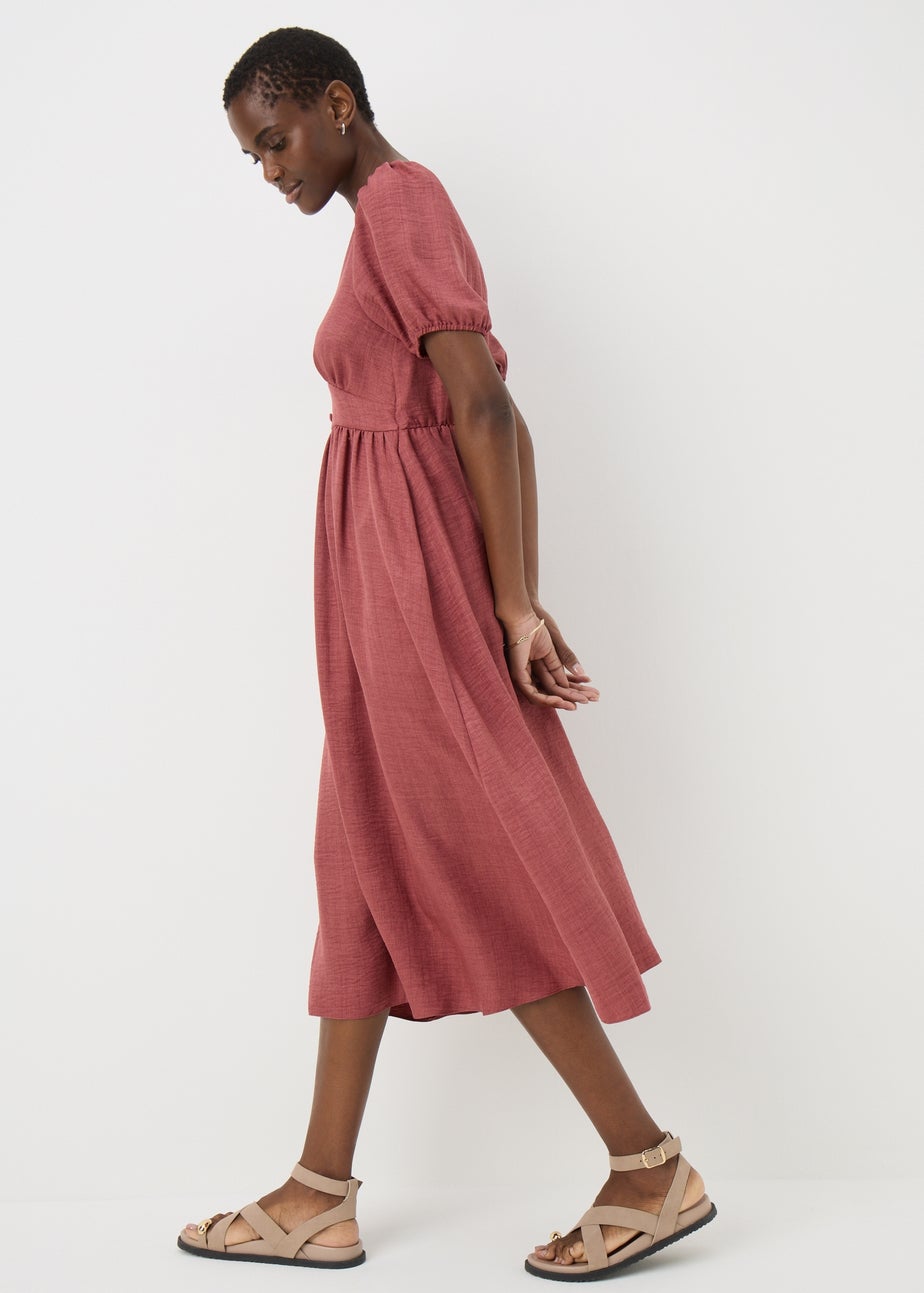 Raspberry Button Midi Tea Dress
