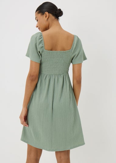 Sage Green Shirred Mini Dress
