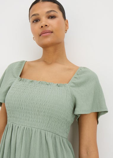 Sage Green Shirred Mini Dress