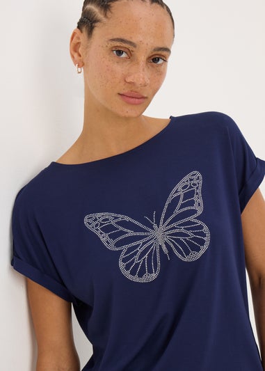 Navy Studded Butterfly T-Shirt