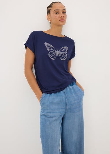Navy Studded Butterfly T-Shirt