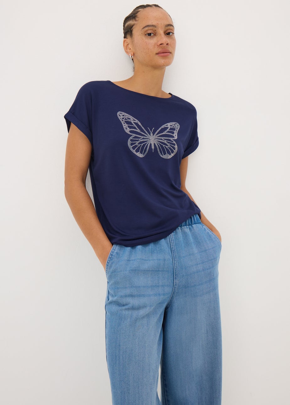 Navy Studded Butterfly T-Shirt