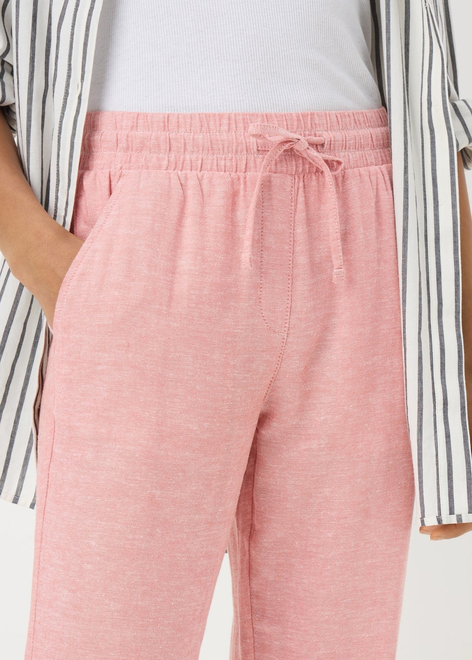 Pink Linen Blend Tapered Trousers