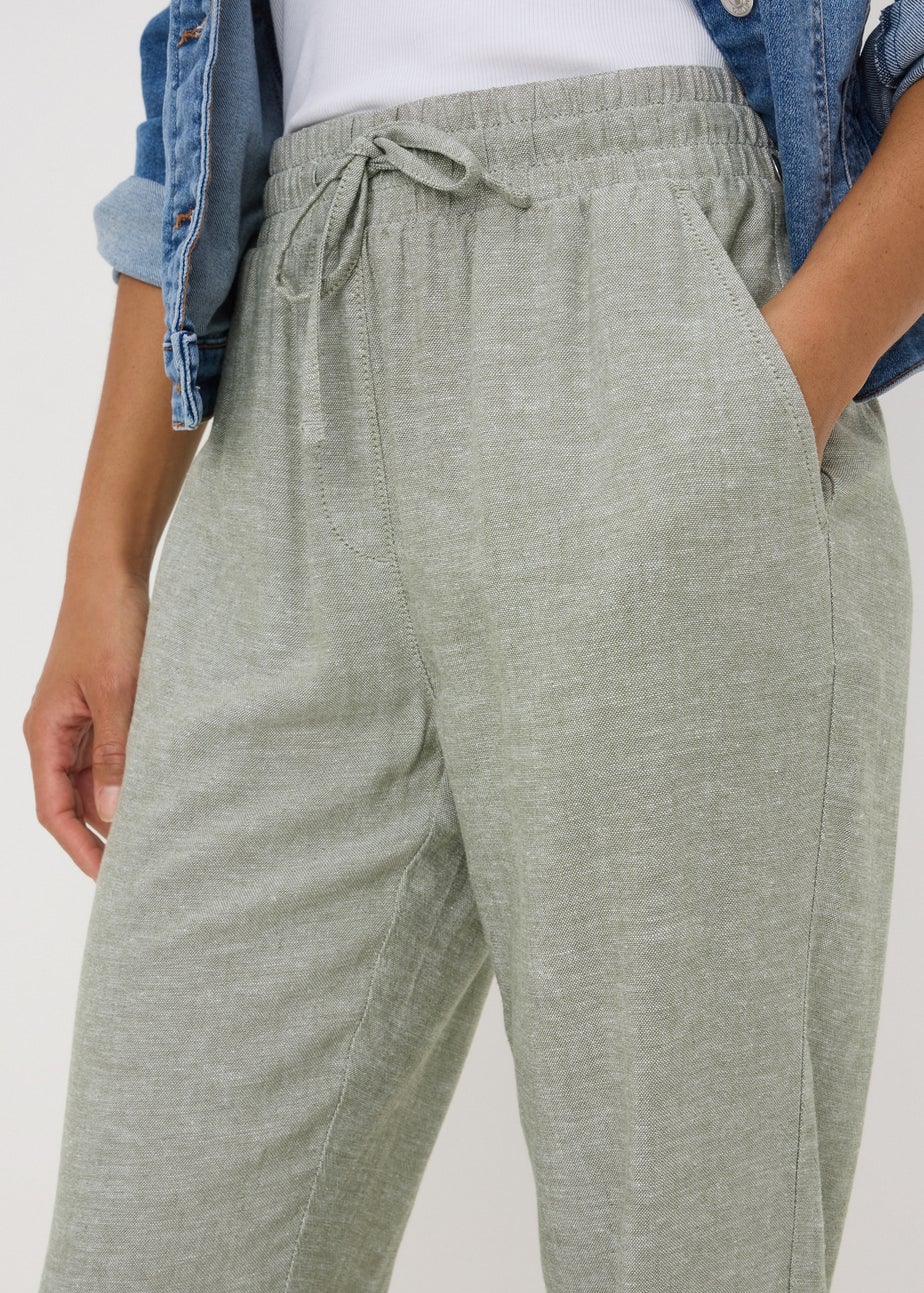 Sage Green Linen Blend Tapered Trousers