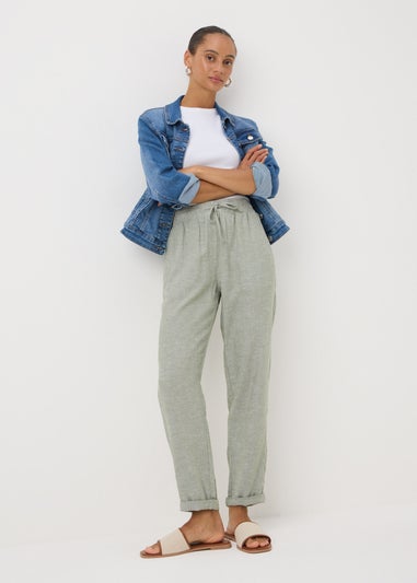 Sage Green Linen Blend Tapered Trousers
