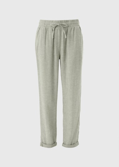 Sage Green Linen Blend Tapered Trousers