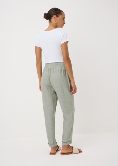 Sage Green Linen Blend Tapered Trousers