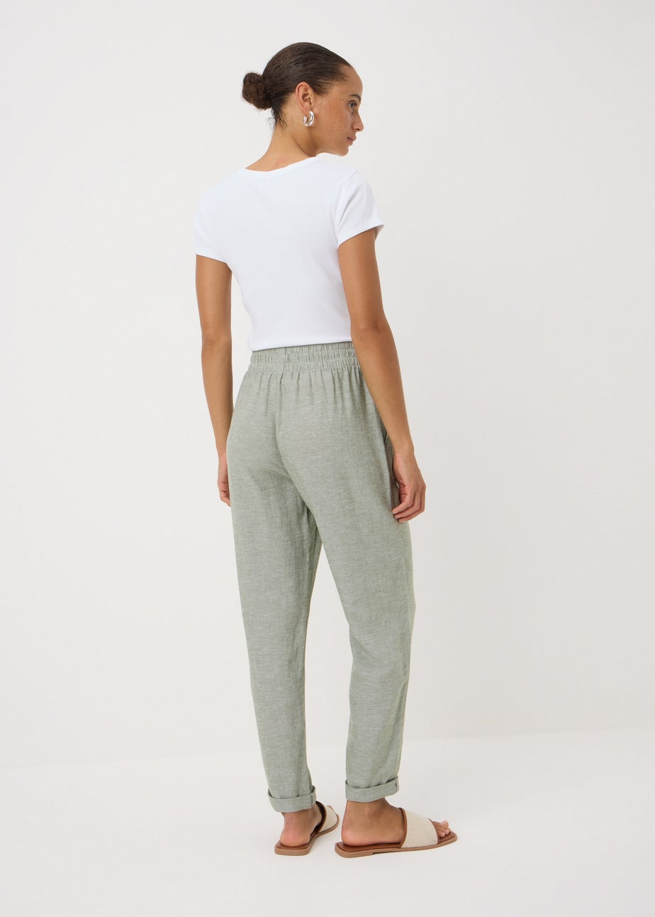 Sage Green Linen Blend Tapered Trousers