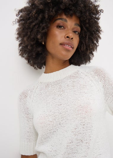 White Short Sleeve Knitted T-Shirt