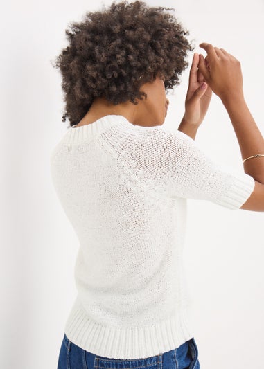 White Short Sleeve Knitted T-Shirt