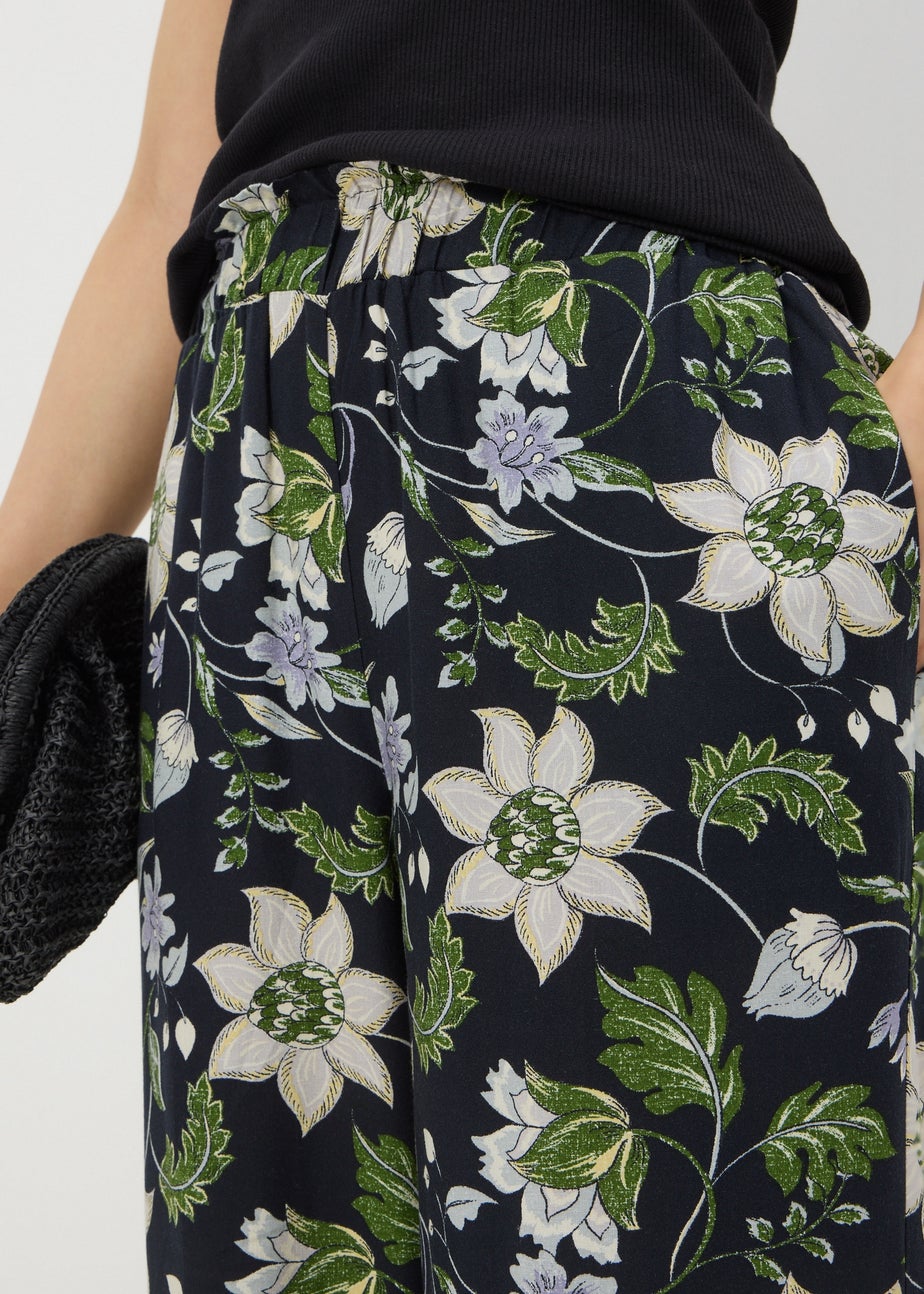 Navy Floral Cropped Trousers
