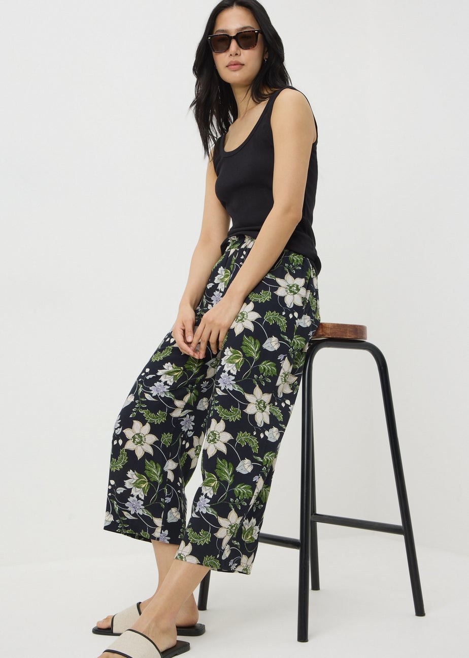 Navy Floral Cropped Trousers