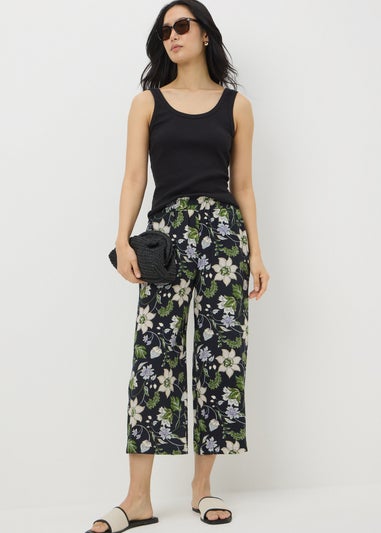 Navy Floral Cropped Trousers