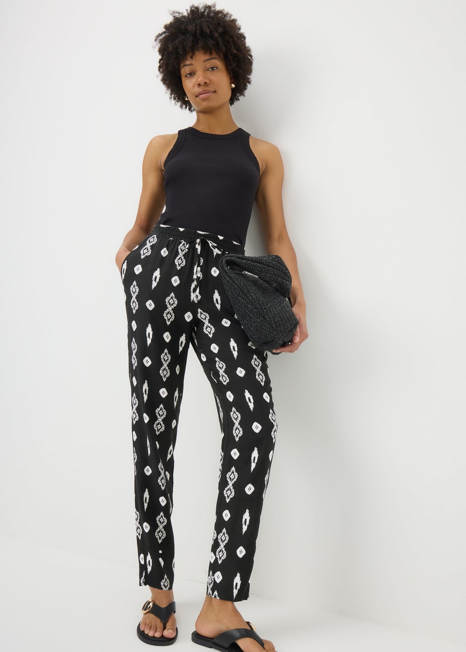 Black Monochrome Print Tapered Trousers