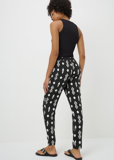 Black Monochrome Print Tapered Trousers