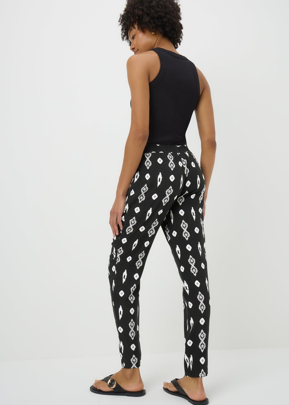 Black Monochrome Print Tapered Trousers