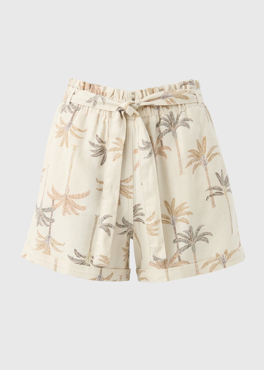 Natural Linen Blend Palm Print Shorts