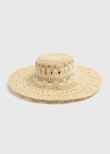Natural Straw Macrame Floppy Hat