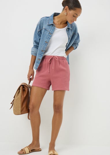Pink Textured Double Cloth Shorts