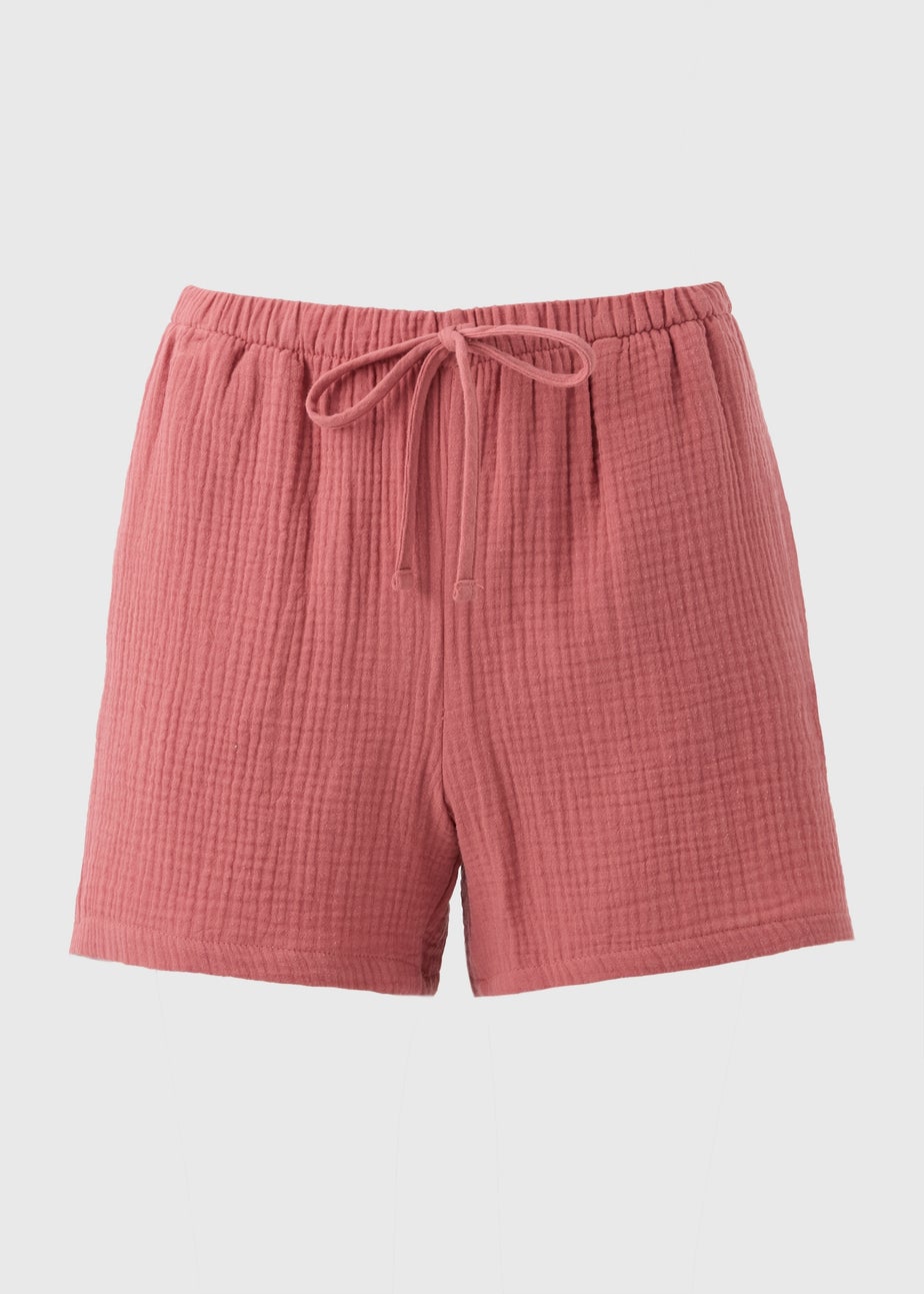 Pink Textured Double Cloth Shorts