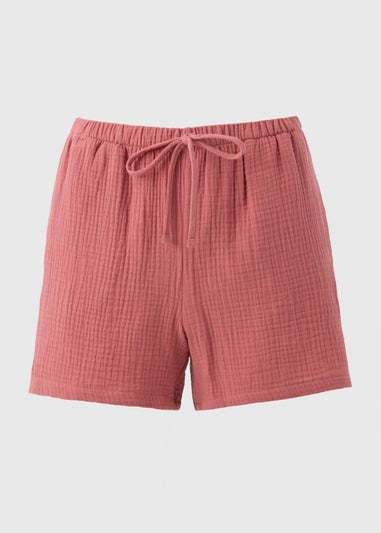 Pink Textured Double Cloth Shorts