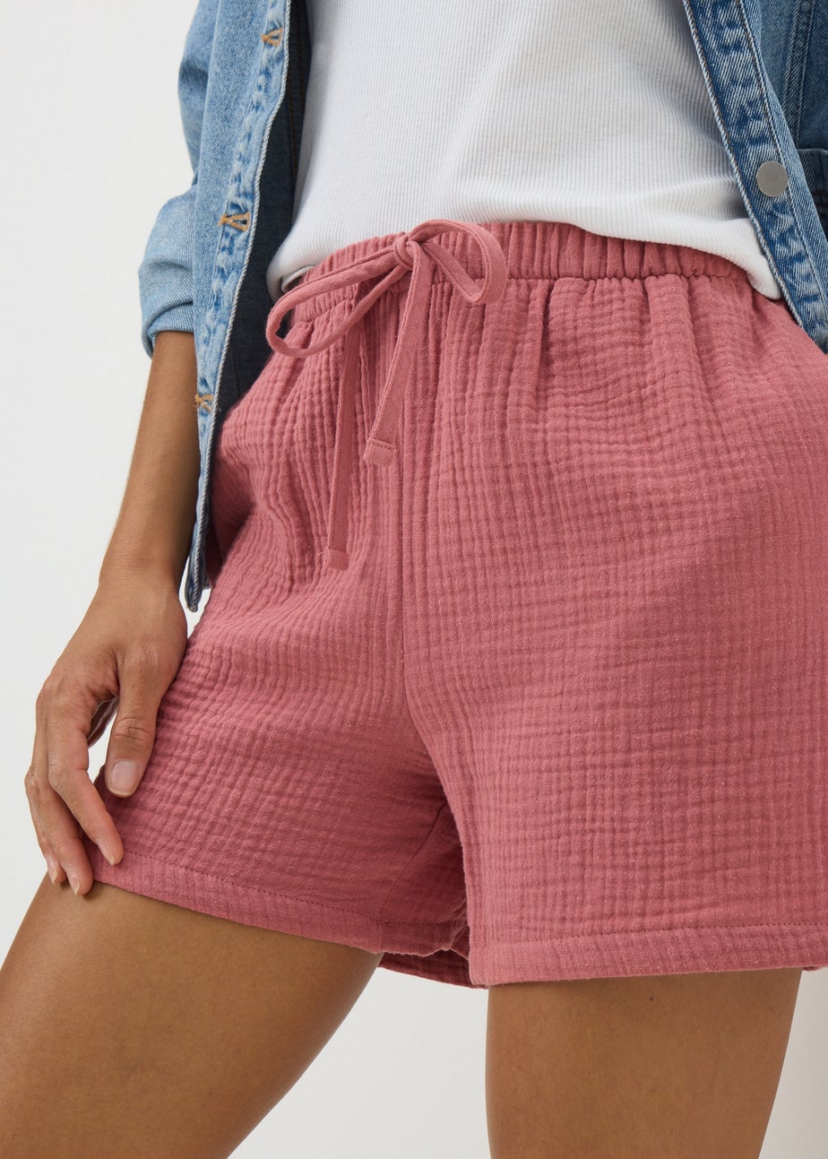 Pink Textured Double Cloth Shorts