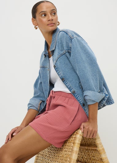 Pink Textured Double Cloth Shorts