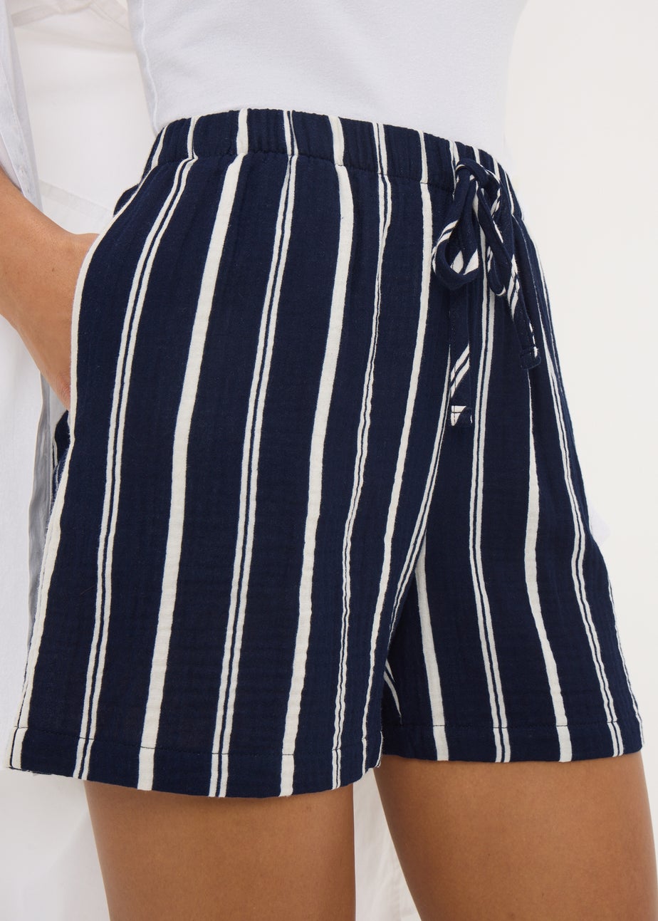Navy Stripe Double Cloth Shorts