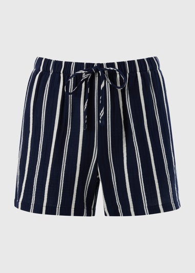Navy Stripe Double Cloth Shorts