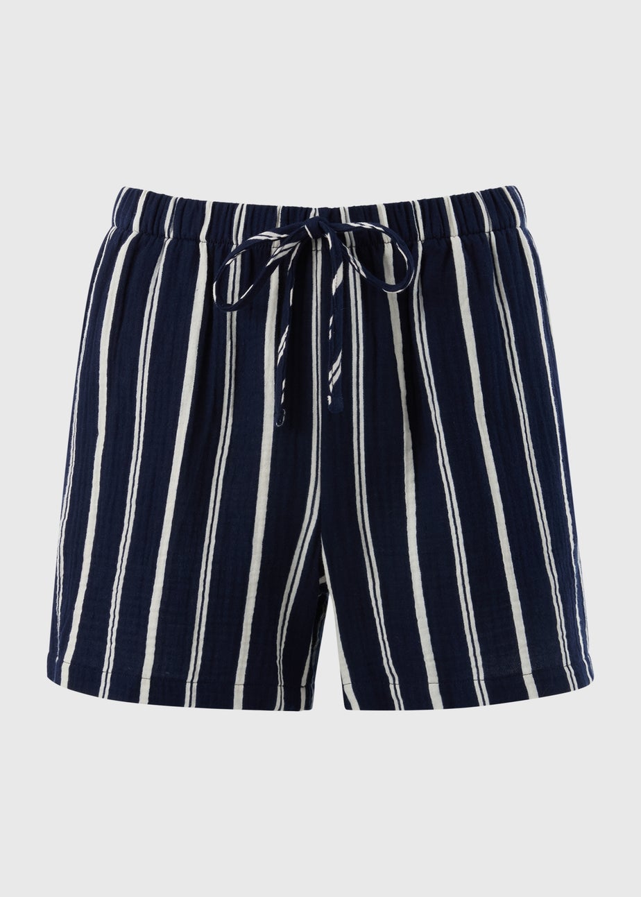 Navy Stripe Double Cloth Shorts