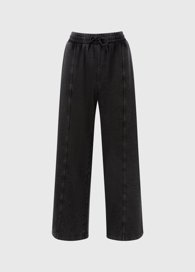 Grey Acid Wash Wide Leg Jogger Trousers